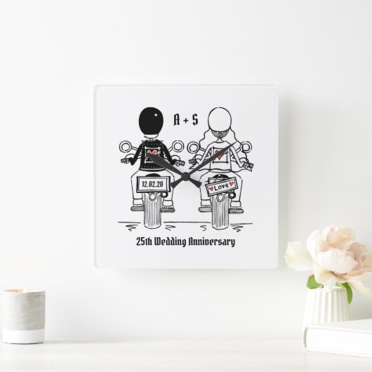 Personalisierter Motorradfahrer-Jubiläumsgeschenk Quadratische Wanduhr (Zuhause)