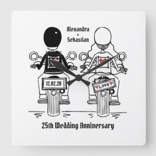 Personalisierter Motorradfahrer-Jubiläumsgeschenk Quadratische Wanduhr