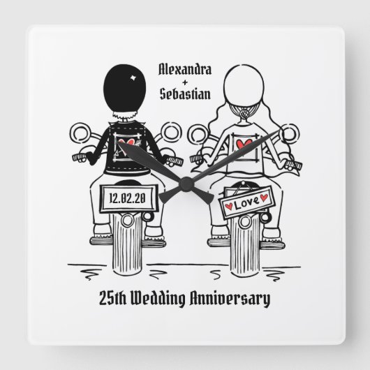 Personalisierter Motorradfahrer-Jubiläumsgeschenk Quadratische Wanduhr (Vorderseite)