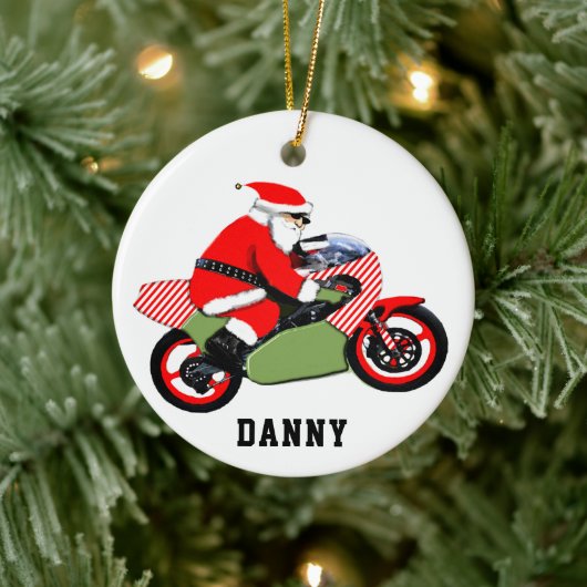 personalisierter Motorradfahrer Keramik Ornament (Baum)
