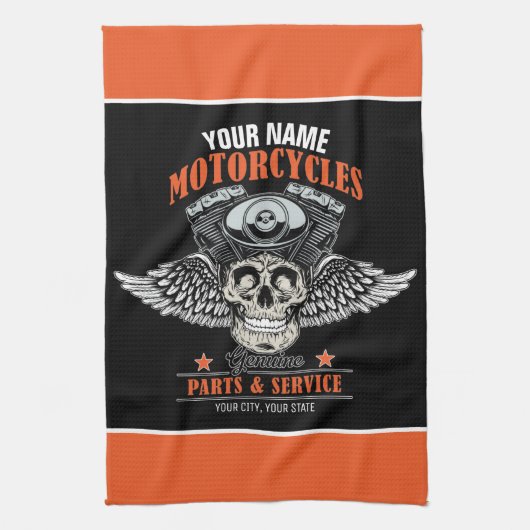 Personalisierter Motorradladen Geschirrtuch (Vertikal)