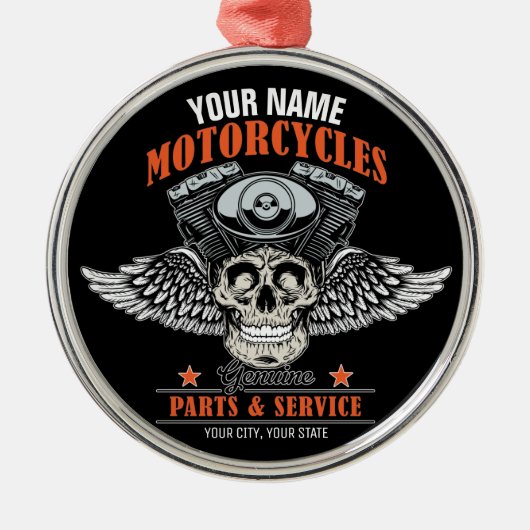 Personalisierter Motorradladen Ornament Aus Metall (Vorne)