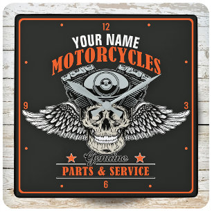 Personalisierter Motorradladen Quadratische Wanduhr