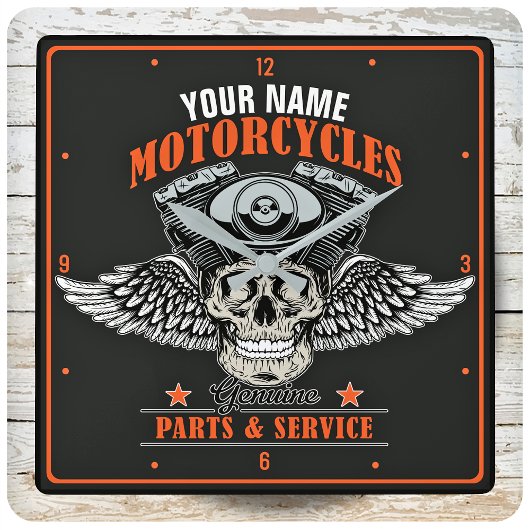 Personalisierter Motorradladen Quadratische Wanduhr