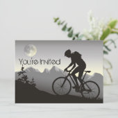 Personalisierter Mountainbiker und Mond zum Geburt Einladung (Stehend Vorderseite)