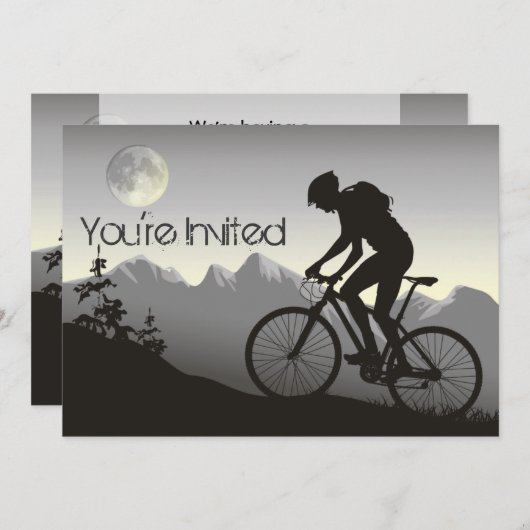 Personalisierter Mountainbiker und Mond zum Geburt Einladung (Vorne/Hinten)