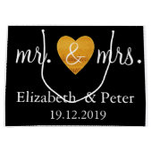 Personalisierter Mr. and Mrs. Gold Liebe Heart Wed Große Geschenktüte (Vorderseite)