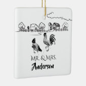 Personalisierter Mr. & Mrs. Chickens Farm 1. Weihn Keramikornament (Rechts)