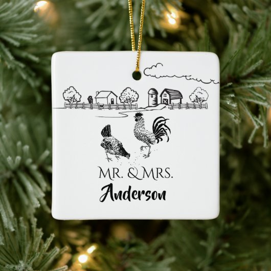 Personalisierter Mr. & Mrs. Chickens Farm 1. Weihn Keramikornament (Baum)