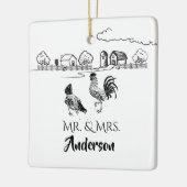 Personalisierter Mr. & Mrs. Chickens Farm 1. Weihn Keramikornament (Links)