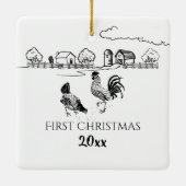Personalisierter Mr. & Mrs. Chickens Farm 1. Weihn Keramikornament (Rückseite)