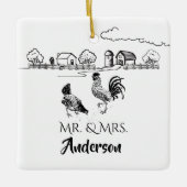 Personalisierter Mr. & Mrs. Chickens Farm 1. Weihn Keramikornament (Vorderseite)