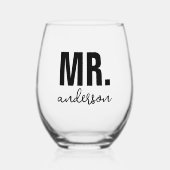 Personalisierter MR Name Wedding Newlywed Weinglas Ohne Stiel (Vorderseite)