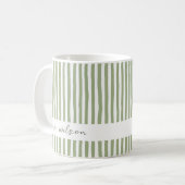 Personalisierter Mrs-Mug grün gestreifter Kaffeebe Kaffeetasse (Vorderseite Links)