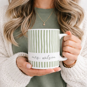 Personalisierter Mrs-Mug grün gestreifter Kaffeebe Kaffeetasse