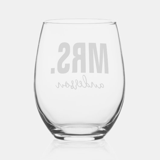 Personalisierter MRS-Name Wedding Newlywed Weinglas Ohne Stiel (Rückseite)