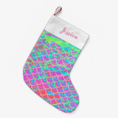 Personalisierter Multi-Pink Mermaid Scale Strumpf Kleiner Weihnachtsstrumpf (Vorderansicht (hängend))