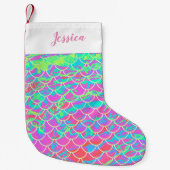 Personalisierter Multi-Pink Mermaid Scale Strumpf Kleiner Weihnachtsstrumpf (Vorderseite)