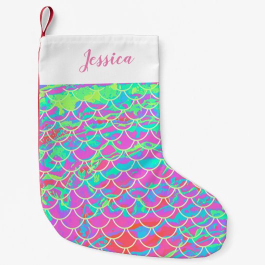 Personalisierter Multi-Pink Mermaid Scale Strumpf Kleiner Weihnachtsstrumpf (Vorderseite)