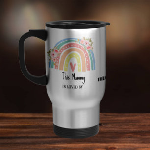 Personalisierter Mums Regenbogen- & Blumen-Reisebe Reisebecher