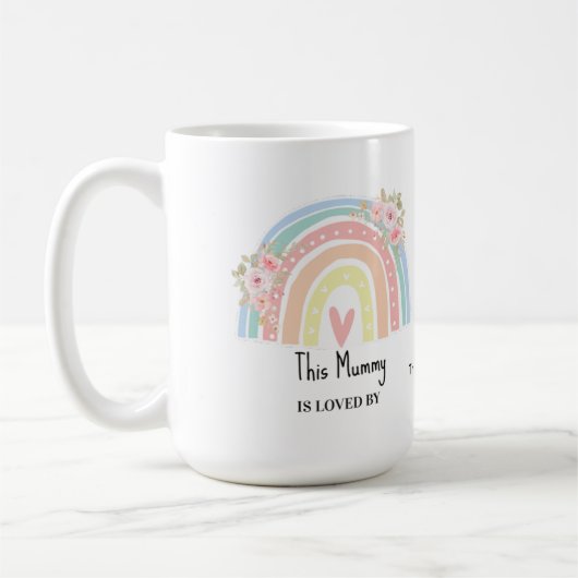 Personalisierter Mums Regenbogen- & Blumenbecher Kaffeetasse (Links)
