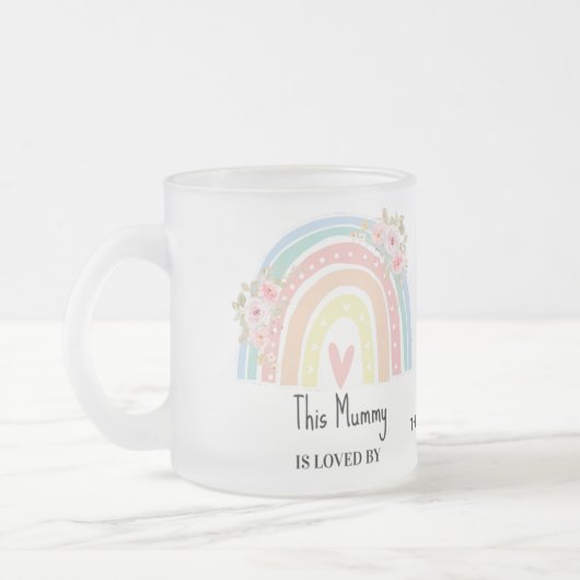 Personalisierter Mums Regenbogen- & Blumenbecher Mattglastasse (Links)