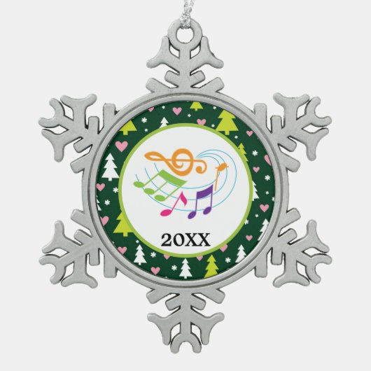 Personalisierter Musiknoten und Personal-Chor oder Schneeflocken Zinn-Ornament (Vorderseite)