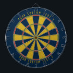 Personalisierter Mustard Green Red & Blue Mitte de Dartscheibe<br><div class="desc">Dartboard mit einem Farbschema aus der Mitte des Jahrhunderts (dunkelblau, rot, grün und Senfgelb) mit personalisiertem Text auf der Oberseite und am Boden des Brettes. Fügen Sie das Ihrer modernen Wohngestaltung aus der Mitte des Jahrhunderts hinzu!</div>