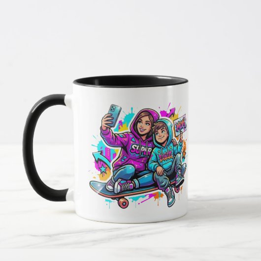 Personalisierter Mutter & Sohn Graffiti-Kunst Kaff Tasse (Links)