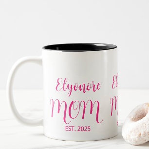 Personalisierter Muttername Etabliert Pinkes Skrip Zweifarbige Tasse