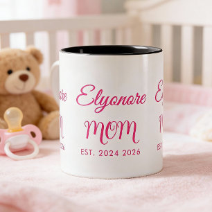 Personalisierter Muttername Zwei Datum Rosa Schrif Zweifarbige Tasse