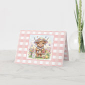 Personalisierter Muttertag Kuh Rosa Gingham Karte (Vorderseite)
