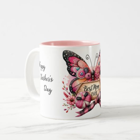 Personalisierter Muttertagsschmetterling Zweifarbige Tasse (Vorderseite Links)