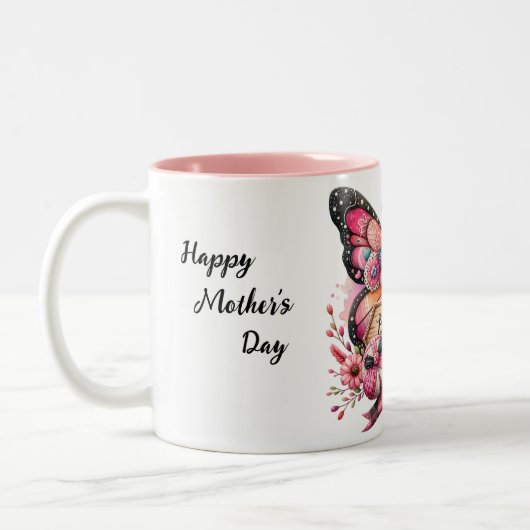 Personalisierter Muttertagsschmetterling Zweifarbige Tasse (Links)