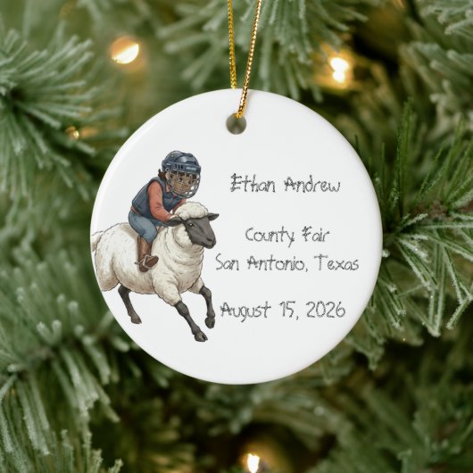 Personalisierter Mutton Bustin Rodeo Junge Keramik Ornament (Baum)