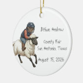 Personalisierter Mutton Bustin Rodeo Junge Keramik Ornament (Links)