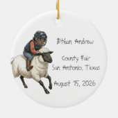 Personalisierter Mutton Bustin Rodeo Junge Keramik Ornament (Hinten)