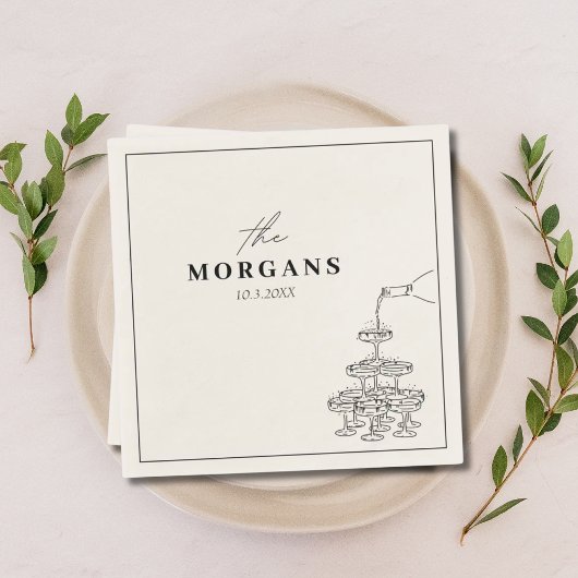 Personalisierter Nachname Champagne Sketch Napkins Serviette