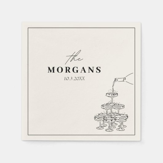 Personalisierter Nachname Champagne Sketch Napkins Serviette (Vorderseite)