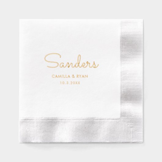 Personalisierter Nachname Gold Foil Wedding Napkin Servietten Mit Folie (Vorderseite)