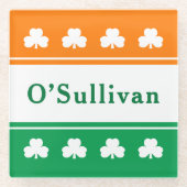 Personalisierter Nachname Irland Flaggenfarben Glasuntersetzer (Vorderseite)