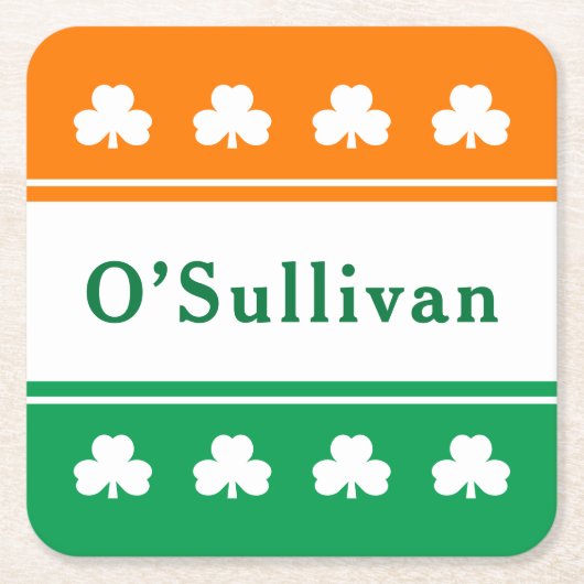 Personalisierter Nachname Irland Flaggenfarben Rechteckiger Pappuntersetzer (Vorderseite)