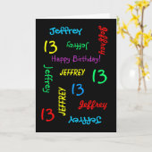 Personalisierter Name, 13. Geburtstag Schwarzer Gr Karte (Gelbe Blume)