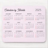 Personalisierter Name 2025 Kalender Pinke benutzer Mousepad (Vorne)