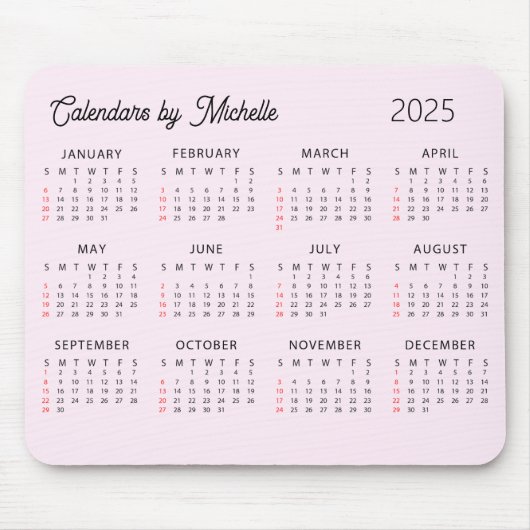 Personalisierter Name 2025 Kalender Pinke benutzer Mousepad (Vorne)