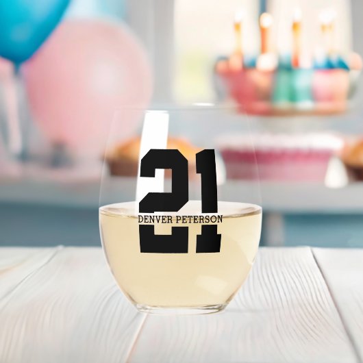Personalisierter Name 21. Geburtstag Moderne Weinglas Ohne Stiel (Insitu (Baby Party))