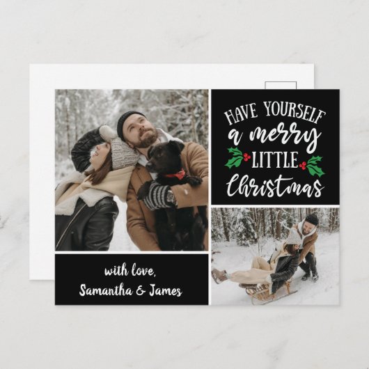 Personalisierter Name 2 Fotocollage Weihnachten Postkarte (Vorne/Hinten)