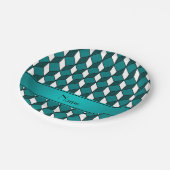 Personalisierter Name 3d türkisfarbene Quadrate Pappteller (Schrägansicht)