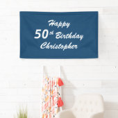 Personalisierter Name 50. Geburtstag Blau Kariert Banner (Insitu)