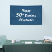 Personalisierter Name 50. Geburtstag Blau Kariert Banner (Messeveranstaltung)